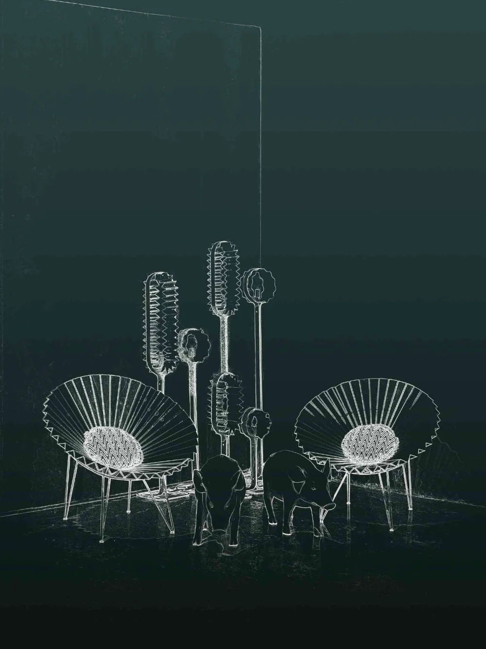 Licuala Pendant Lights With Ori Chairs