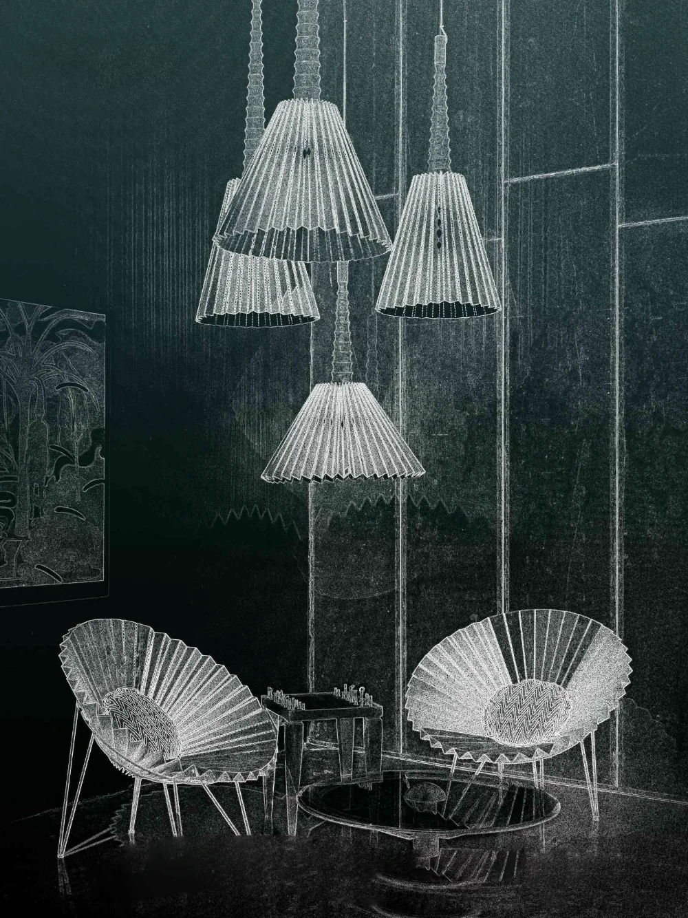 Licuala Pendant Lights With Ori Chairs