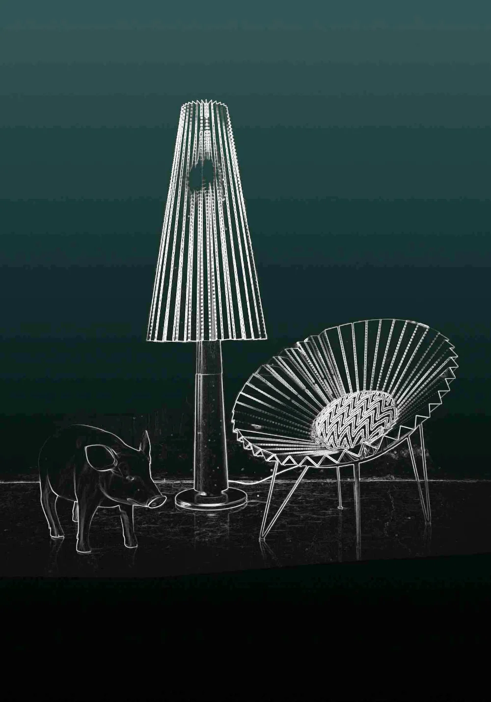 Mushroom Lamp With Ori Chairs