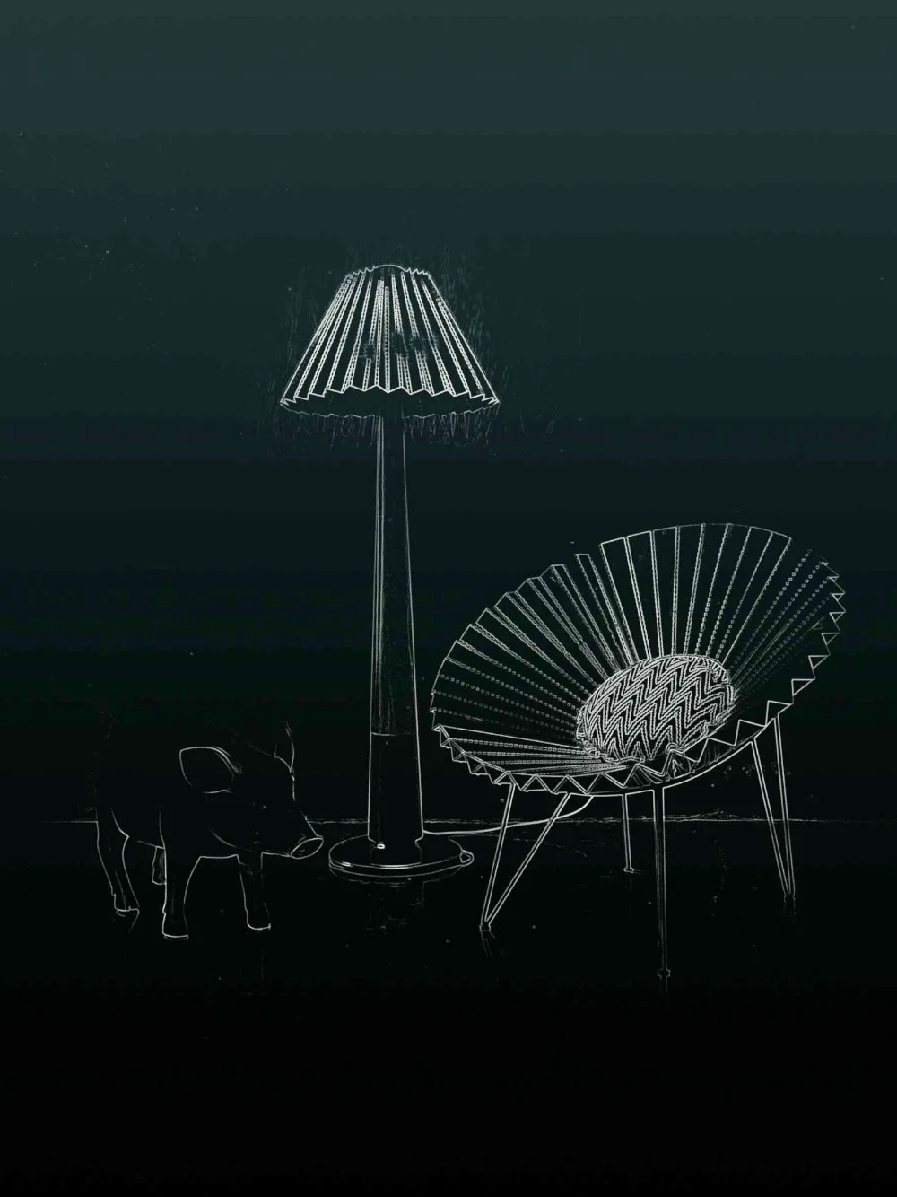 Mushroom Lamp With Ori Chairs